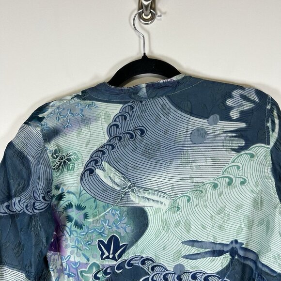 Citron Santa Monica Silk Blend Jacket Open Front Lightweight Geen Blue Petite M - Picture 9 of 10